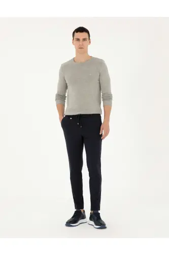 Açık Gri Melanj Slim Fit Bisiklet Yaka Basic Triko Kazak 50296575-VR091-Açık Gri Melanj - 4