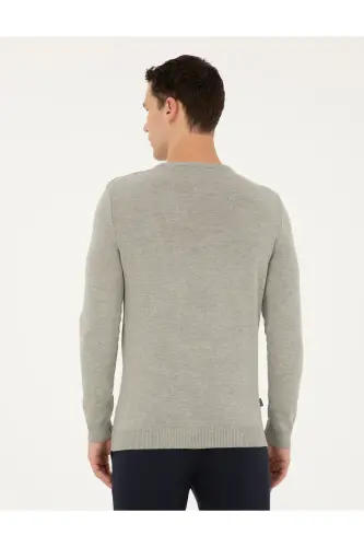 Açık Gri Melanj Slim Fit Bisiklet Yaka Basic Triko Kazak 50296575-VR091-Açık Gri Melanj - 5