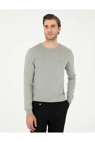 Açık Gri Melanj Slim Fit Bisiklet Yaka Basic Triko Kazak 50296621-VR091 - Açık Gri Melanj - 3