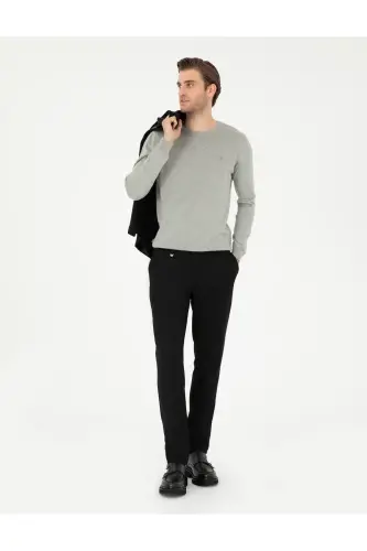 Açık Gri Melanj Slim Fit Bisiklet Yaka Basic Triko Kazak 50296621-VR091 - Açık Gri Melanj - 4