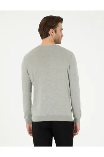 Açık Gri Melanj Slim Fit Bisiklet Yaka Basic Triko Kazak 50296621-VR091 - Açık Gri Melanj - 5