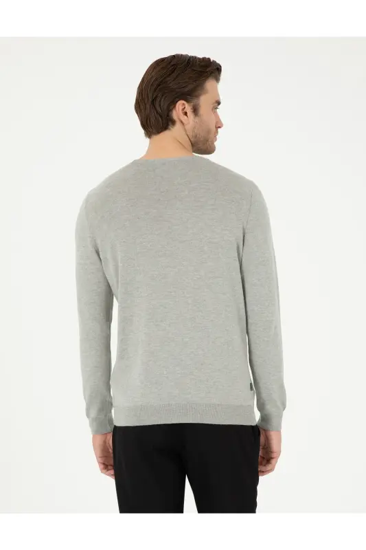 Açık Gri Melanj Slim Fit Bisiklet Yaka Basic Triko Kazak 50296621-VR091 - Açık Gri Melanj - 5