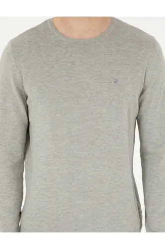 Açık Gri Melanj Slim Fit Bisiklet Yaka Basic Triko Kazak 50296621-VR091 - Açık Gri Melanj - 6