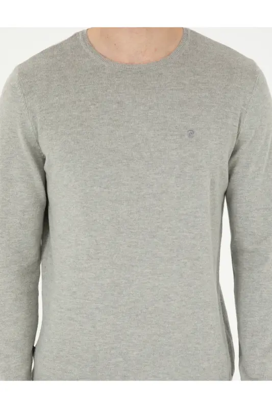 Açık Gri Melanj Slim Fit Bisiklet Yaka Basic Triko Kazak 50296621-VR091 - Açık Gri Melanj - 6