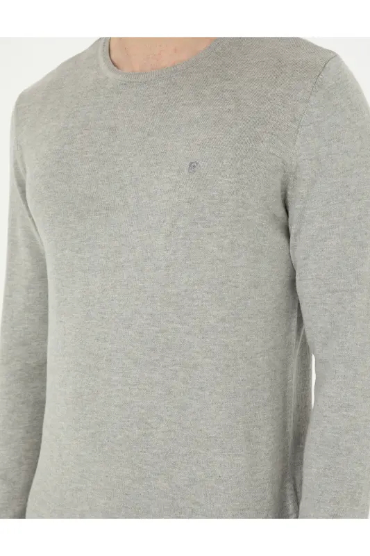 Açık Gri Melanj Slim Fit Bisiklet Yaka Basic Triko Kazak 50296621-VR091 - Açık Gri Melanj - 7