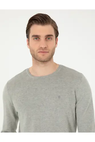 Açık Gri Melanj Slim Fit Bisiklet Yaka Basic Triko Kazak 50296621-VR091 - Açık Gri Melanj - Pierre Cardin (1)