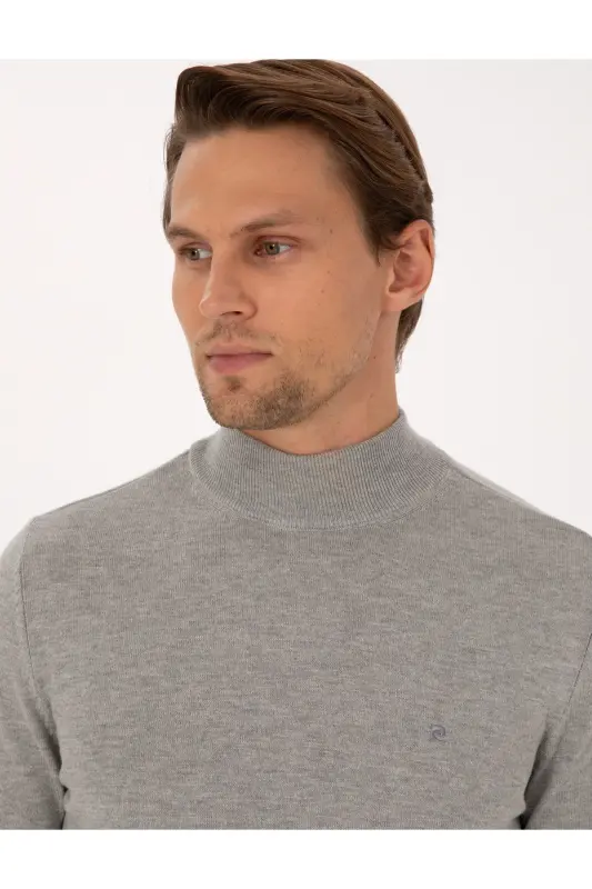 Açık Gri Melanj Slim Fit Yarım Balıkçı Yaka Basic Triko Kazak 50296614-VR091-Açık Gri Melanj - 2