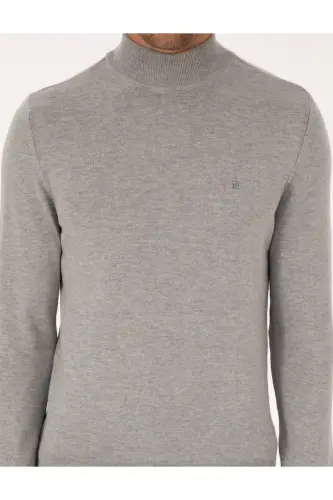 Açık Gri Melanj Slim Fit Yarım Balıkçı Yaka Basic Triko Kazak 50296614-VR091-Açık Gri Melanj - 6