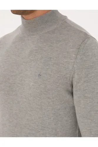 Açık Gri Melanj Slim Fit Yarım Balıkçı Yaka Basic Triko Kazak 50296614-VR091-Açık Gri Melanj - 7