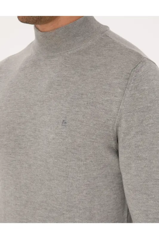 Açık Gri Melanj Slim Fit Yarım Balıkçı Yaka Basic Triko Kazak 50296614-VR091-Açık Gri Melanj - 7