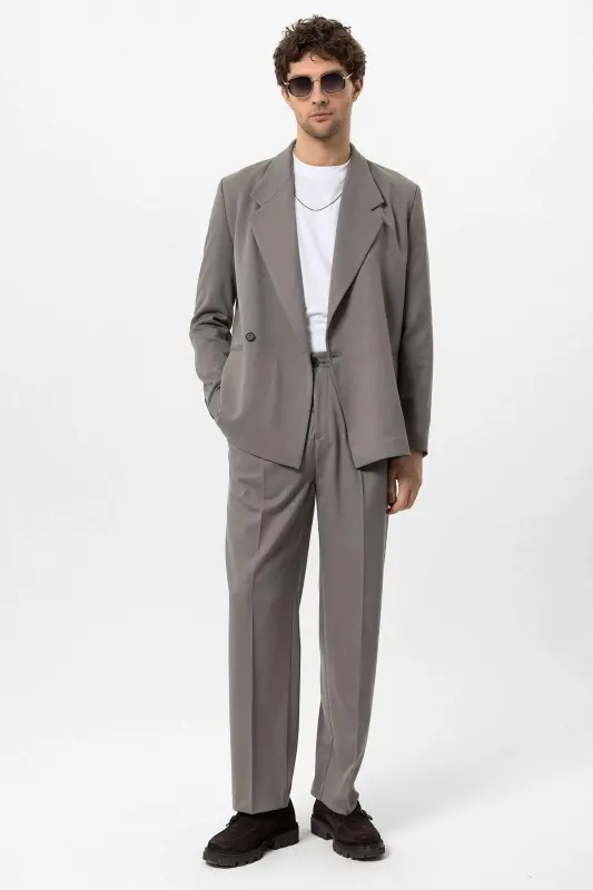 Açık Haki Kruvaze Kapama Fleto Cepli Erkek Blazer Ceket-Açık Haki - 4