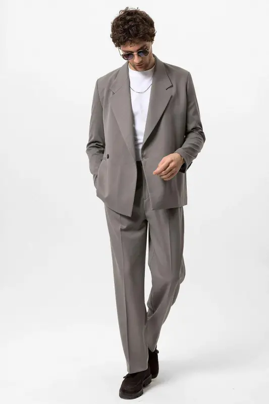 Açık Haki Kruvaze Kapama Fleto Cepli Erkek Blazer Ceket-Açık Haki - 5