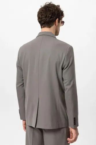 Açık Haki Kruvaze Kapama Fleto Cepli Erkek Blazer Ceket-Açık Haki - 7