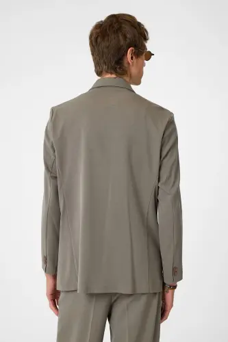 Açık Haki Kruvaze Kapama Gizli Cep Erkek Blazer Ceket-Açık Haki - 5