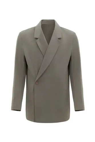 Açık Haki Kruvaze Kapama Gizli Cep Erkek Blazer Ceket-Açık Haki - 6