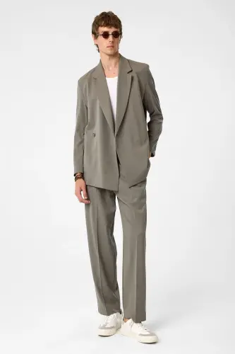 Açık Haki Kruvaze Kapama Gizli Cep Erkek Blazer Ceket-Açık Haki - ANTIOCH (1)