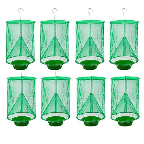Ranch Fly Trap Outdoor Hanging Reusable with Fishing Apparatus | Food Bait Tray Catcher Cage for Indoor or Outdoor Family Farms, Park (8 Pack) - Annay