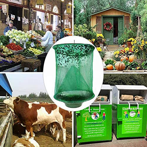 Ranch Fly Trap Outdoor Hanging Reusable with Fishing Apparatus | Food Bait Tray Catcher Cage for Indoor or Outdoor Family Farms, Park (8 Pack) - 5