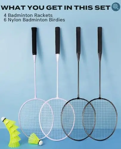 AboveGenius Badminton Rackets Set with 6 Shuttlecocks, Lightweight Badminton Set of 4 for Outdoor Backyard Games, Racquets with Durability for Beginners and Casual Players - 5