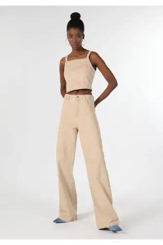 Crop Top Açık Kahvarengi Kadın Kolsuz Gömlek - 3