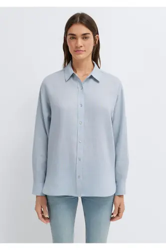 Açık Keten Gömlek Loose Fit / Bol Rahat Kesim 1210747-70802 - Açık Mavi - 3