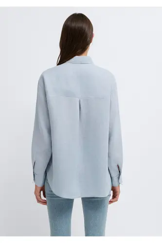 Açık Keten Gömlek Loose Fit / Bol Rahat Kesim 1210747-70802 - Açık Mavi - 5