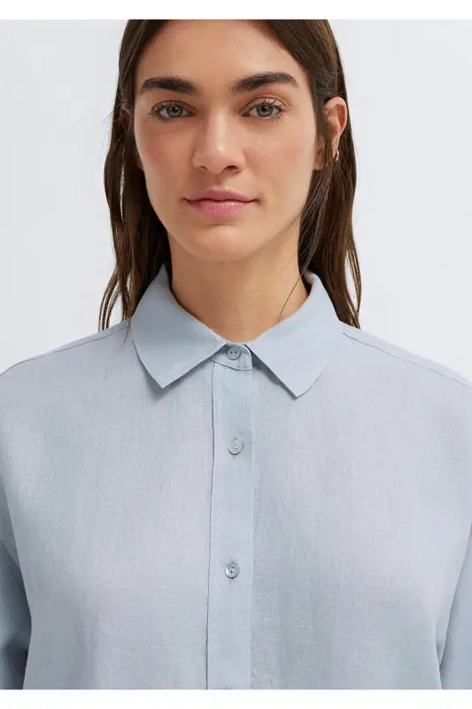 Açık Keten Gömlek Loose Fit / Bol Rahat Kesim 1210747-70802 - Açık Mavi - 6