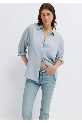 Açık Keten Gömlek Loose Fit / Bol Rahat Kesim 1210747-70802 - Açık Mavi - MAVI (1)
