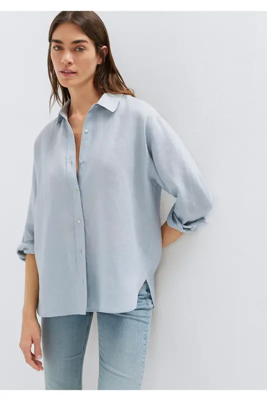 Açık Keten Gömlek Loose Fit / Bol Rahat Kesim 1210747-70802 - Açık Mavi - MAVI