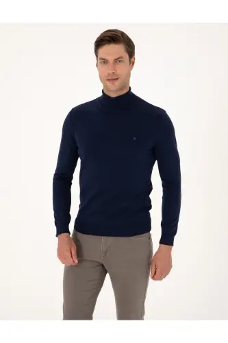 Açık Lacivert Slim Fit Balıkçı Yaka Basic Triko Kazak 50314202-VR059 - Açık Lacivert - 1