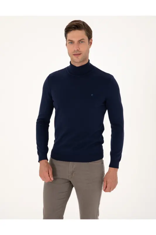 Açık Lacivert Slim Fit Balıkçı Yaka Basic Triko Kazak 50314202-VR059 - Açık Lacivert - 1
