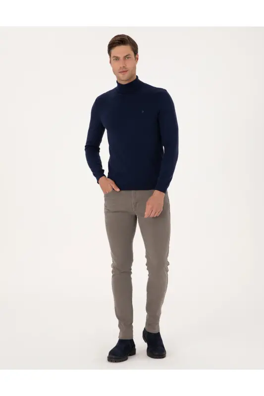 Açık Lacivert Slim Fit Balıkçı Yaka Basic Triko Kazak 50314202-VR059 - Açık Lacivert - 4