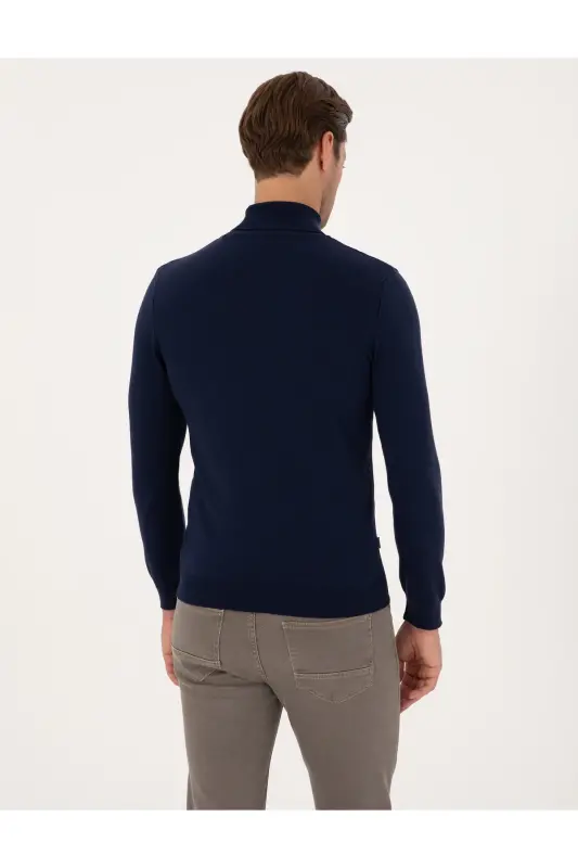 Açık Lacivert Slim Fit Balıkçı Yaka Basic Triko Kazak 50314202-VR059 - Açık Lacivert - 5