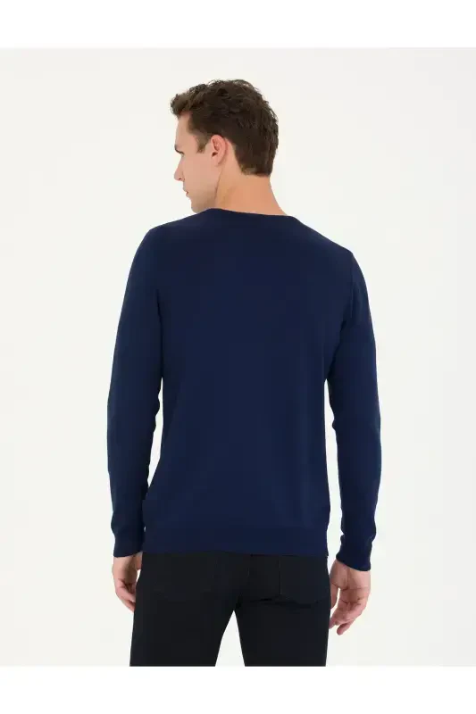 Açık Lacivert Slim Fit Bisiklet Yaka Basic Triko Kazak 50276349-VR059 - 1