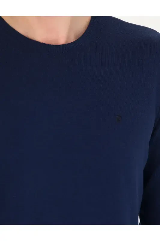 Açık Lacivert Slim Fit Bisiklet Yaka Basic Triko Kazak 50276349-VR059 - 3