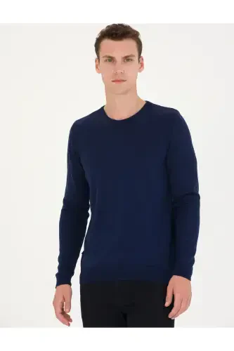 Açık Lacivert Slim Fit Bisiklet Yaka Basic Triko Kazak 50276349-VR059 - 5