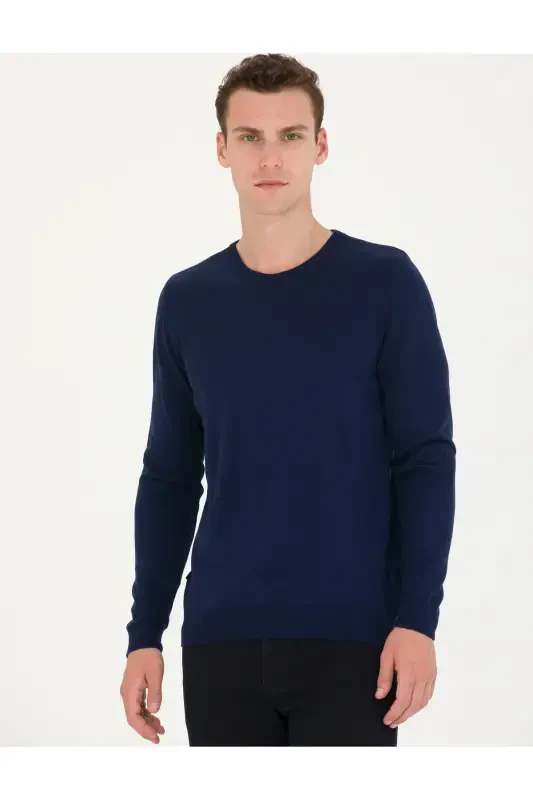 Açık Lacivert Slim Fit Bisiklet Yaka Basic Triko Kazak 50276349-VR059 - 5