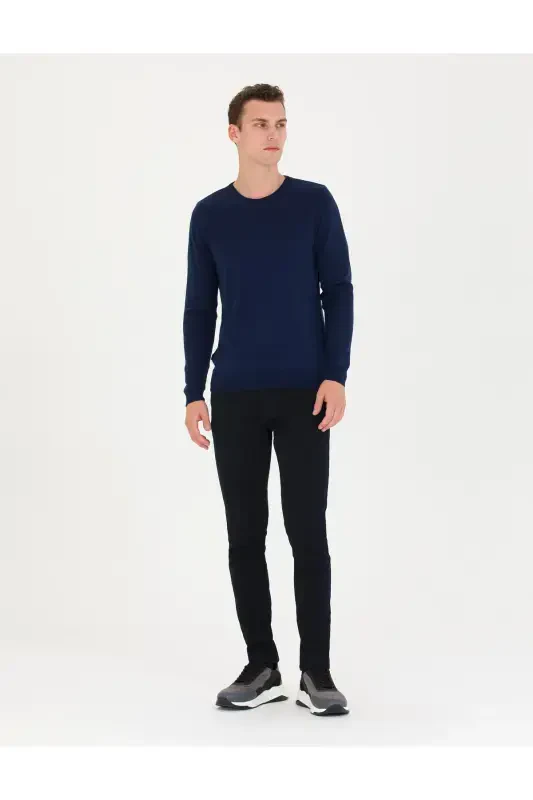 Açık Lacivert Slim Fit Bisiklet Yaka Basic Triko Kazak 50276349-VR059 - 6