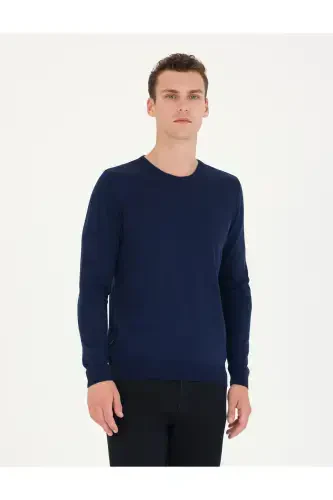 Açık Lacivert Slim Fit Bisiklet Yaka Basic Triko Kazak 50276349-VR059 - 7