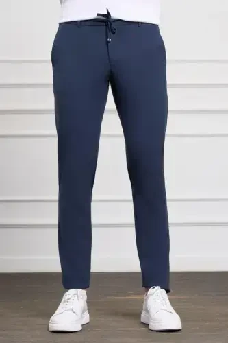 Açık Lacivert Slim Fit Dar Kesim Yan Cep Bağcıklı Jogger Erkek Pantolon - 1
