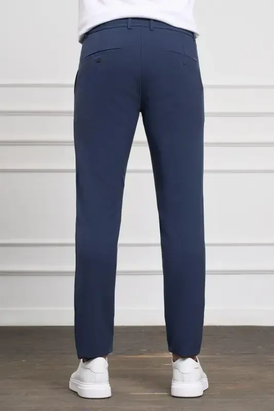 Açık Lacivert Slim Fit Dar Kesim Yan Cep Bağcıklı Jogger Erkek Pantolon - 3