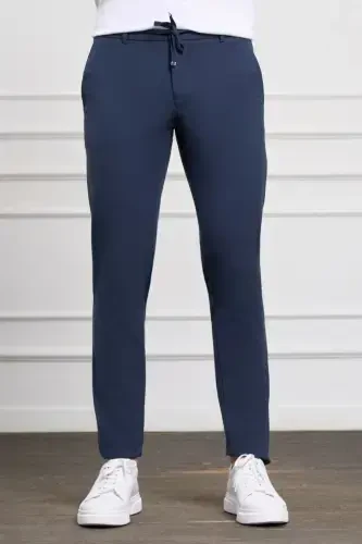 Açık Lacivert Slim Fit Dar Kesim Yan Cep Bağcıklı Jogger Erkek Pantolon-Açık Lacivert - 1