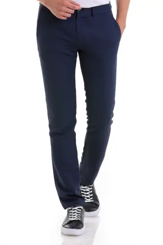 Açık Lacivert Slim Fit Desenli Yandan Cep Kanvas Pantolon-A. Lacivert D. - 2