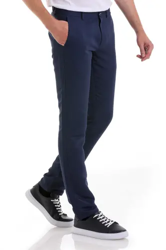 Açık Lacivert Slim Fit Desenli Yandan Cep Kanvas Pantolon-A. Lacivert D. - 5