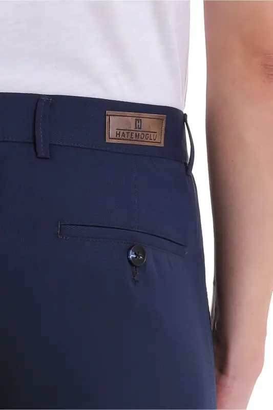 Açık Lacivert Slim Fit Desenli Yandan Cep Kanvas Pantolon-A. Lacivert D. - 7