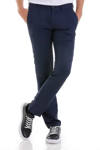 Açık Lacivert Slim Fit Desenli Yandan Cep Kanvas Pantolon - A. Lacivert D. - Hatemoğlu (1)