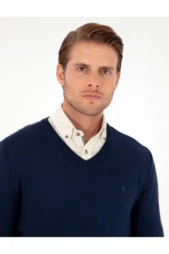 Açık Lacivert Slim Fit V Yaka Basic Triko Kazak 50296622-VR059-Açık Lacivert - 2