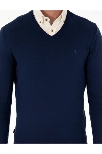 Açık Lacivert Slim Fit V Yaka Basic Triko Kazak 50296622-VR059 - Açık Lacivert - 6