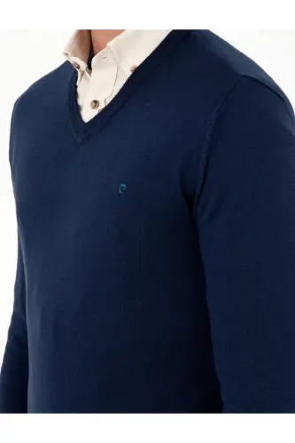Açık Lacivert Slim Fit V Yaka Basic Triko Kazak 50296622-VR059 - Açık Lacivert - 7