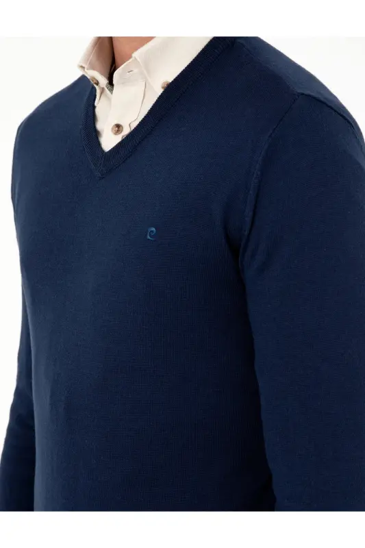 Açık Lacivert Slim Fit V Yaka Basic Triko Kazak 50296622-VR059 - Açık Lacivert - 7